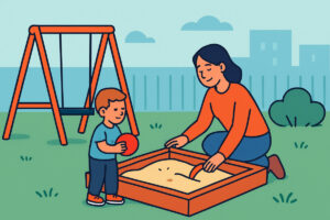 Leikkipaikan ja hiekkalaatikon sijoittelu pihalle
